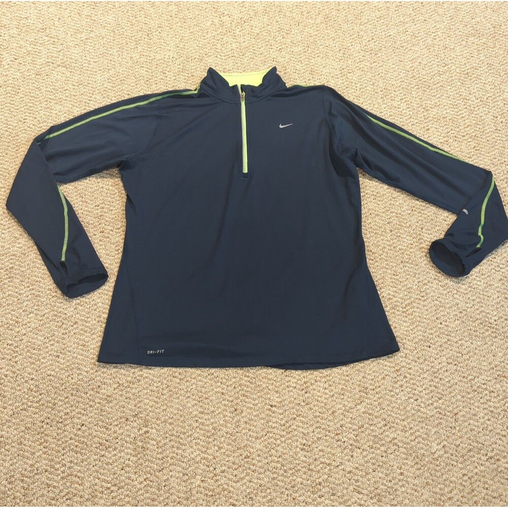 Nike Dri Fit Element Running Quarter Zip Top Shirt Mens XL Blue Green Active
